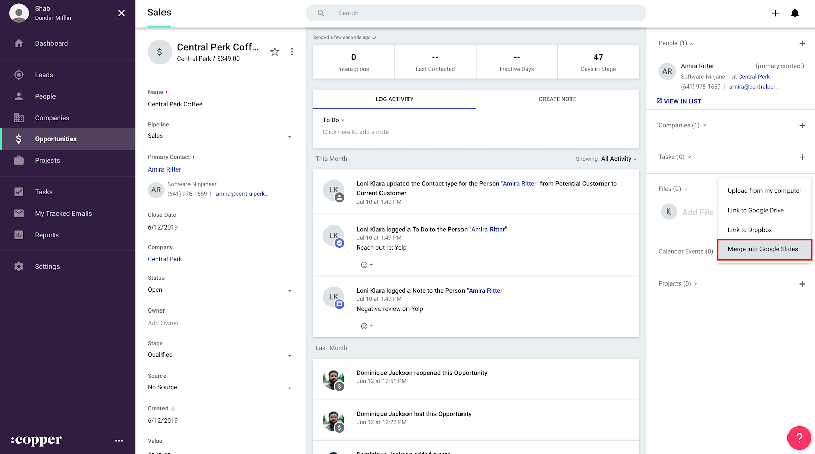 merging copper data into google slides