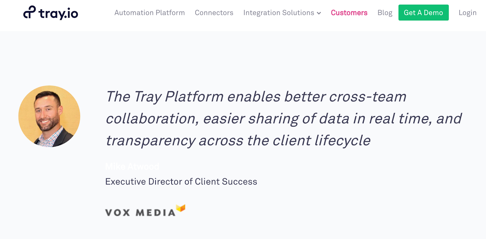 tray.io's customer testimonial.