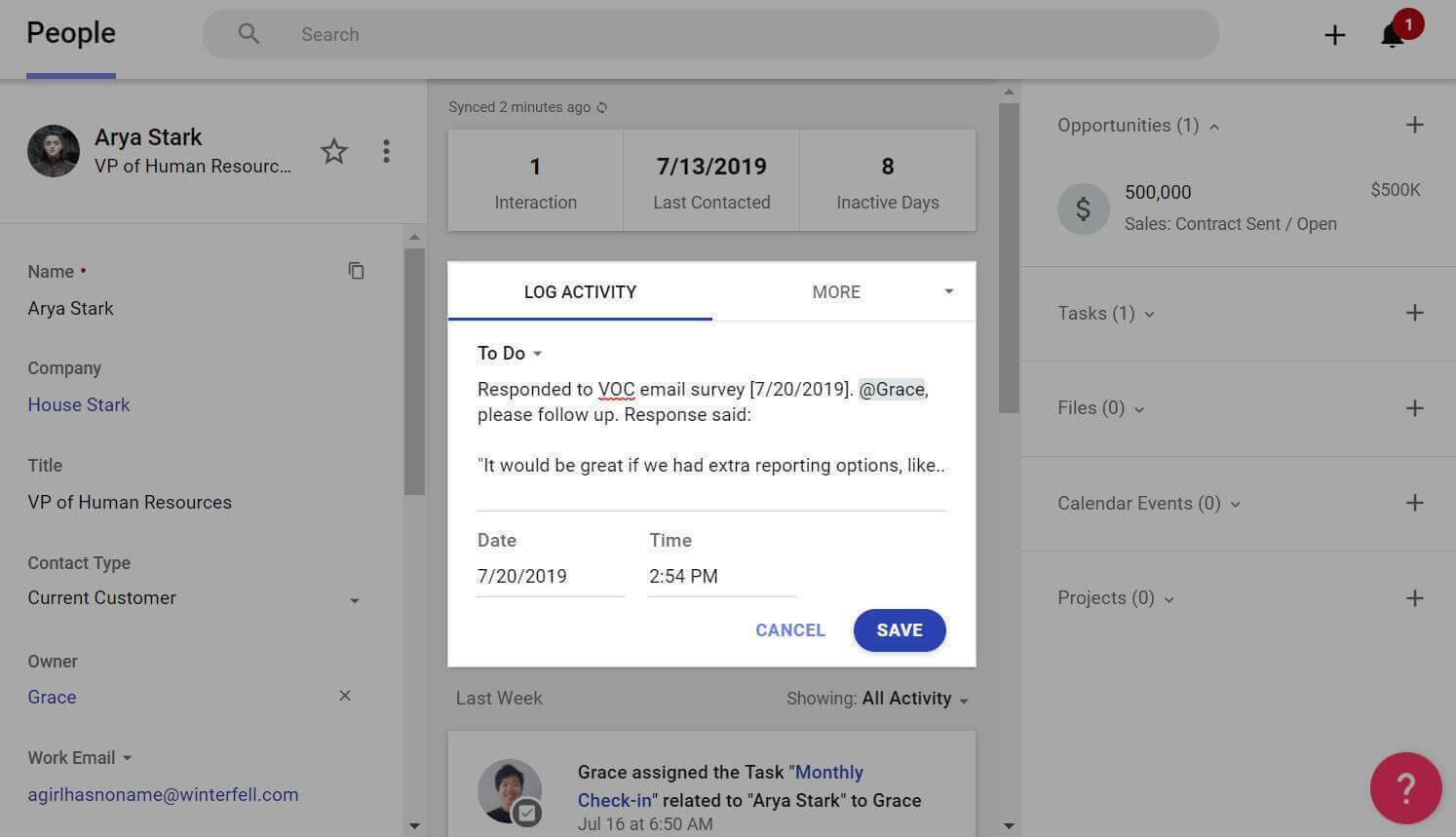 tracking customer feedback in copper crm