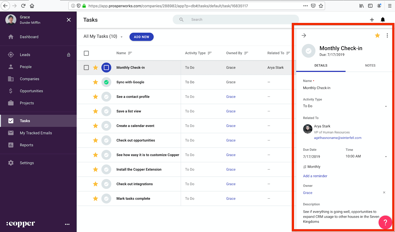 finding details about contacts in copper crm