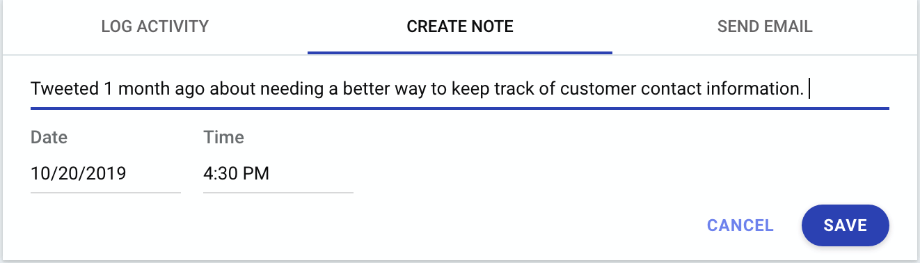 creating a note for a prospect in copper crm