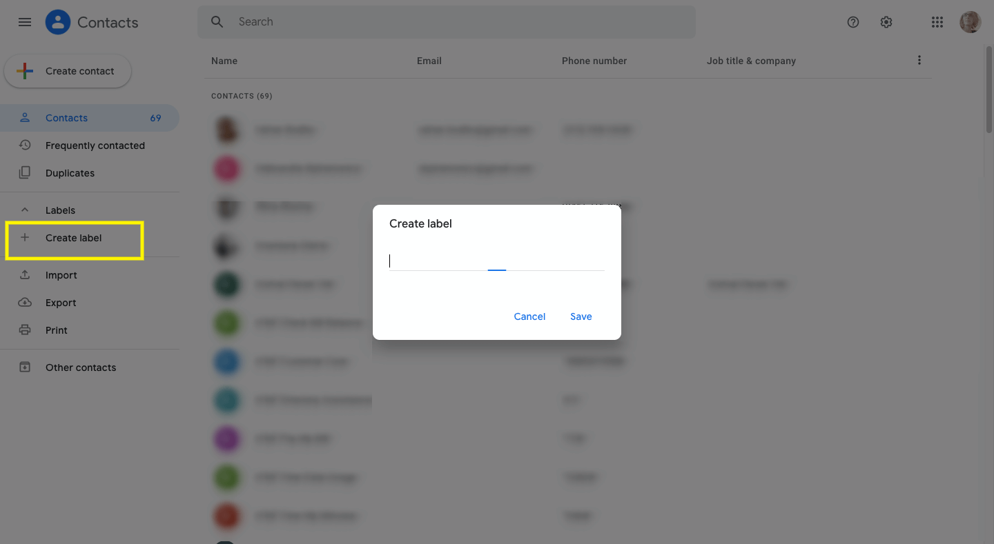 Create Label in Contacts