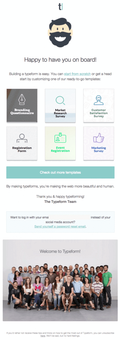 Typeform welcome email