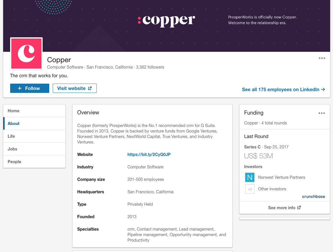 check the about tab on linkedin when sales prospecting.