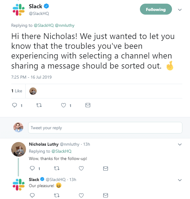 slack saas customer service example