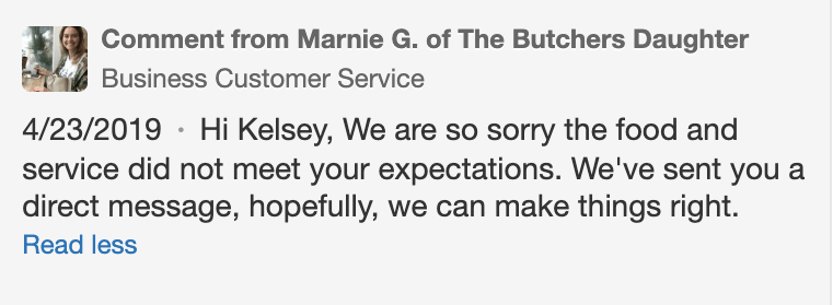 example of repetitive response to bad yelp review