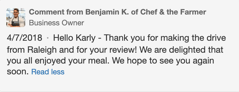 example of response to positive yelp review