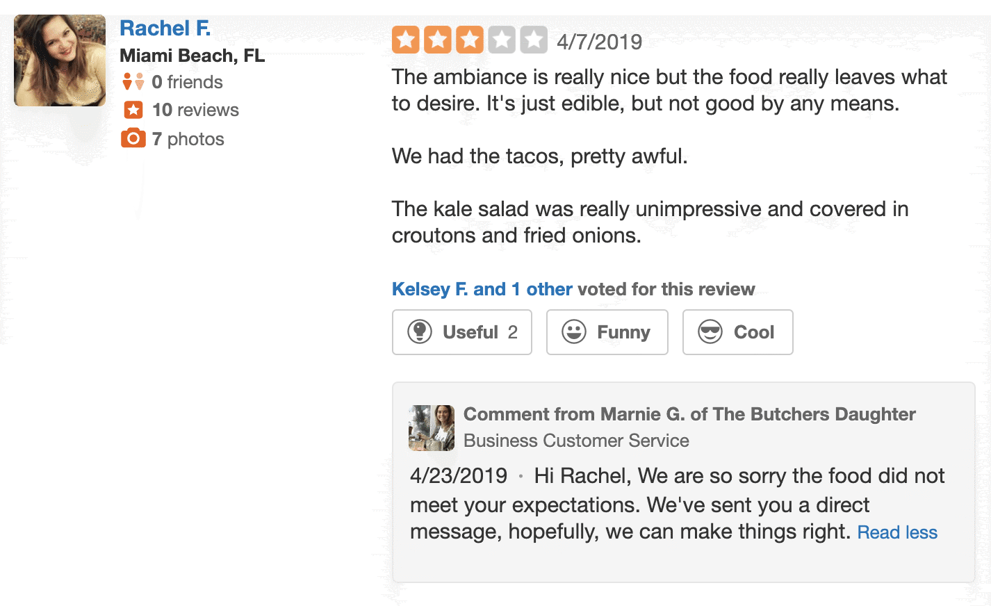 average of an average response to a yelp review