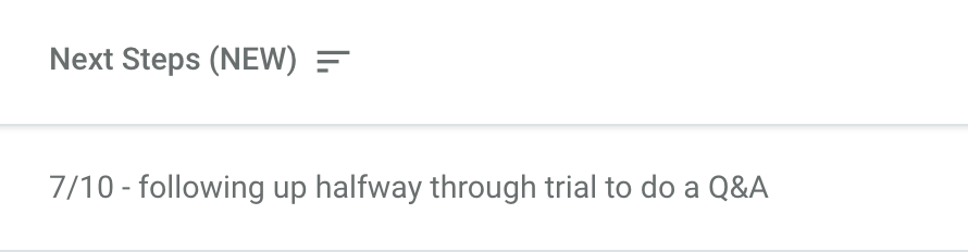 next steps custom field in copper crm