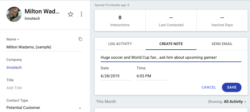 take personal notes in a crm