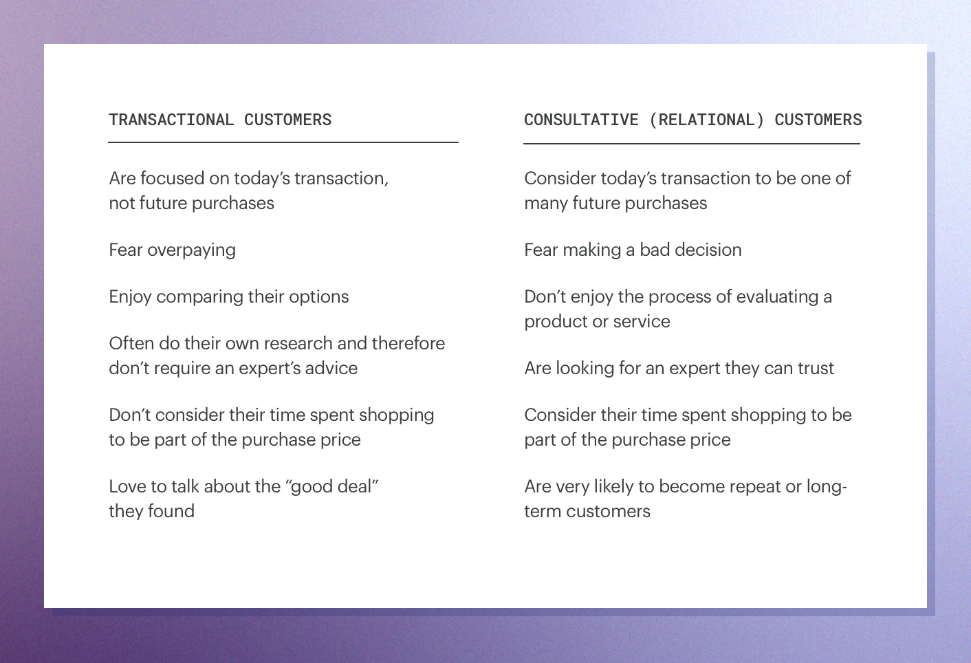transactional vs. relational customers