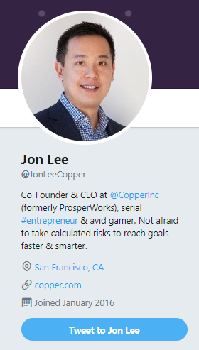 example of how to fill out a twitter bio profile.