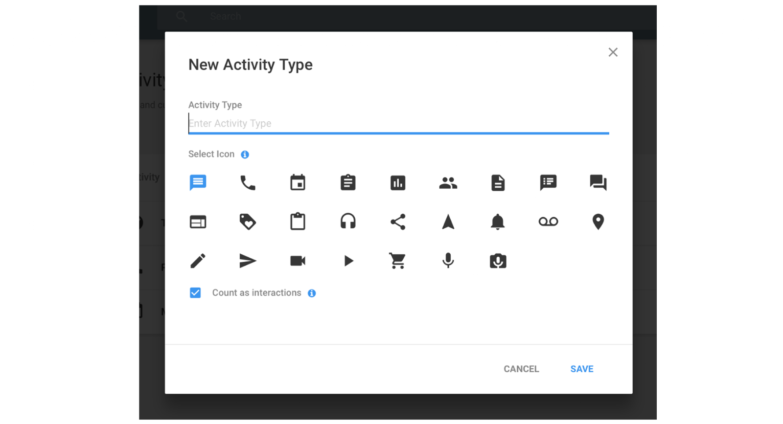 logging social activity types in copper crm.