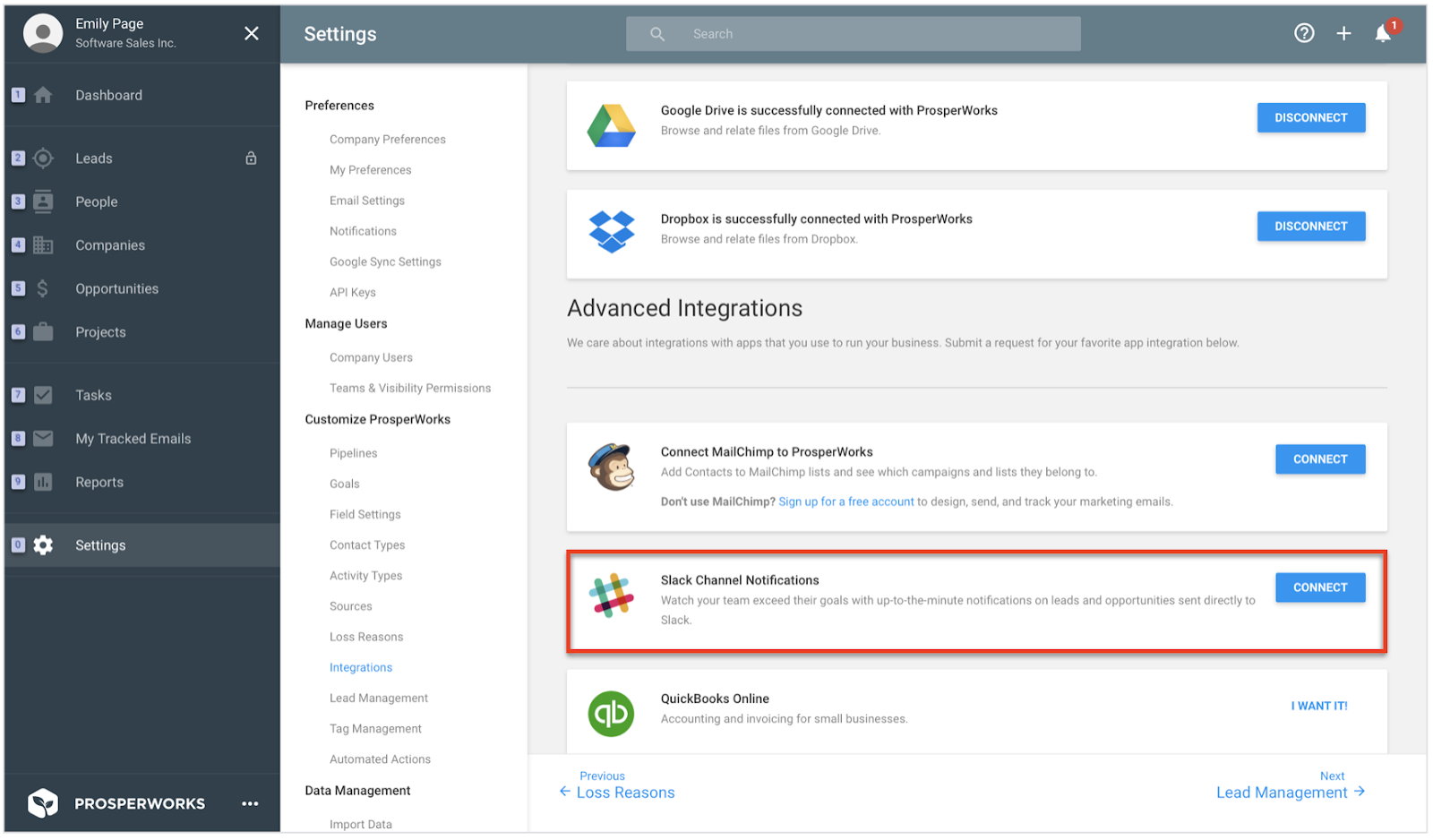 Copper CRM integrates with some of the most popular apps and tools for business, including Slack.