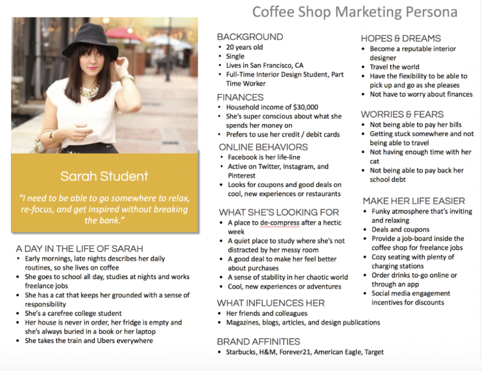 Sarah Student buyer persona.