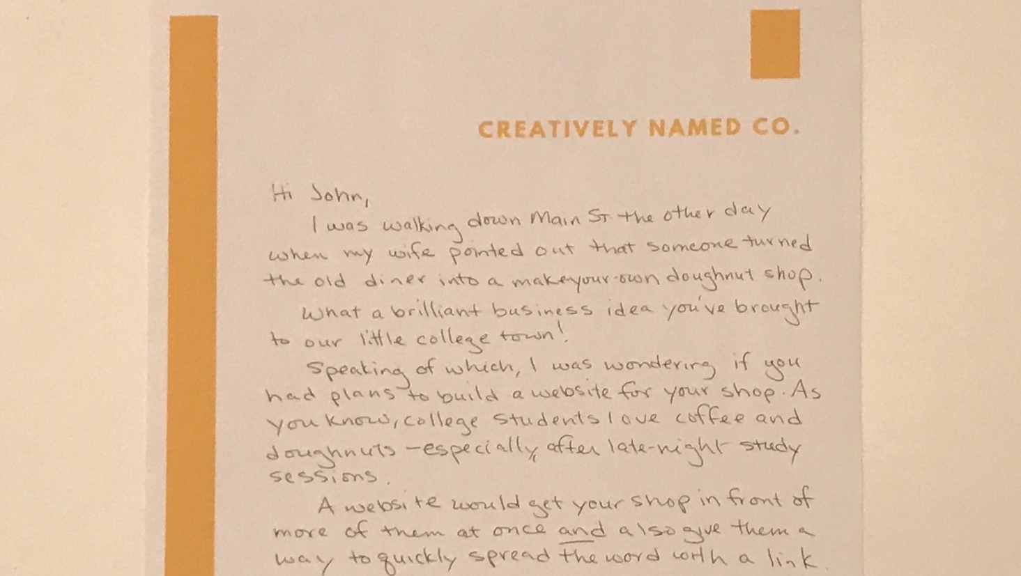 example of a handwritten sales prospecting letter