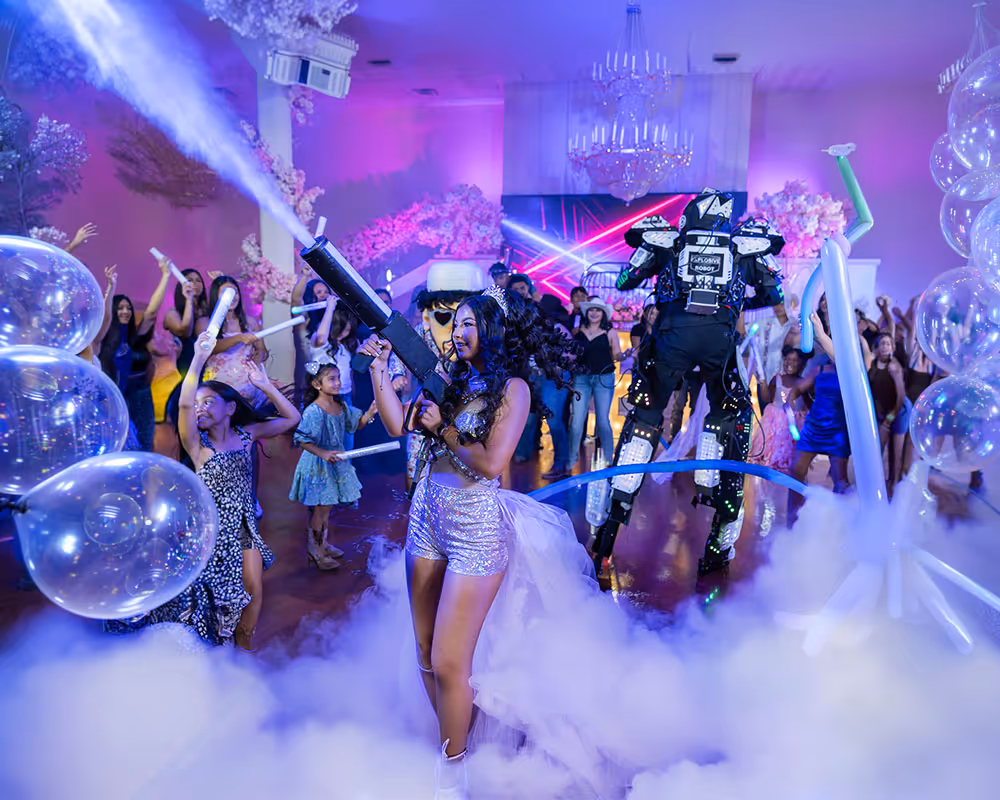 Guests celebrating wedding or quinceañera at Enchanted Cypress Ballroom in Houston area enjoying dance floor and event atmosphere