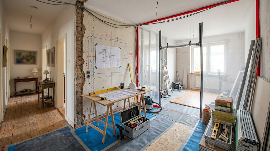 Illustration zum Thema: Umbau im bewohnten Zuhause: Etappen technisch planen