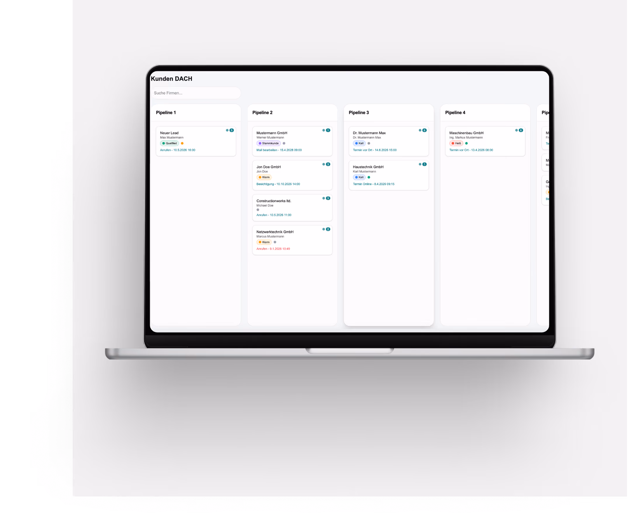 Flowtex Pipelineansicht am Laptop