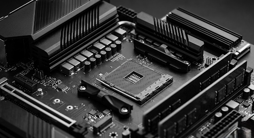 Abstract smooth, shiny, dark blue ribbon-like shape with curves and loops on a dark gradient background.