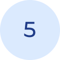 Number five in blue centered on a light blue circular background.