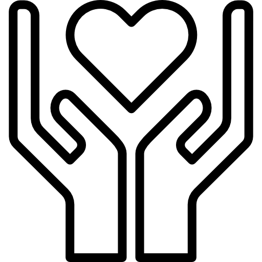 Outline of two hands holding a heart symbol above them.