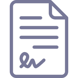 Icon of a document with a folded corner and a signature at the bottom.