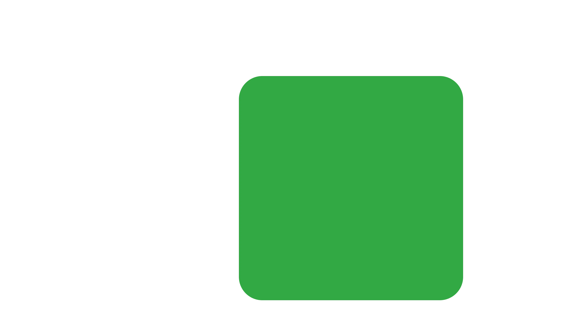 Green rounded rectangle shape on a white background.