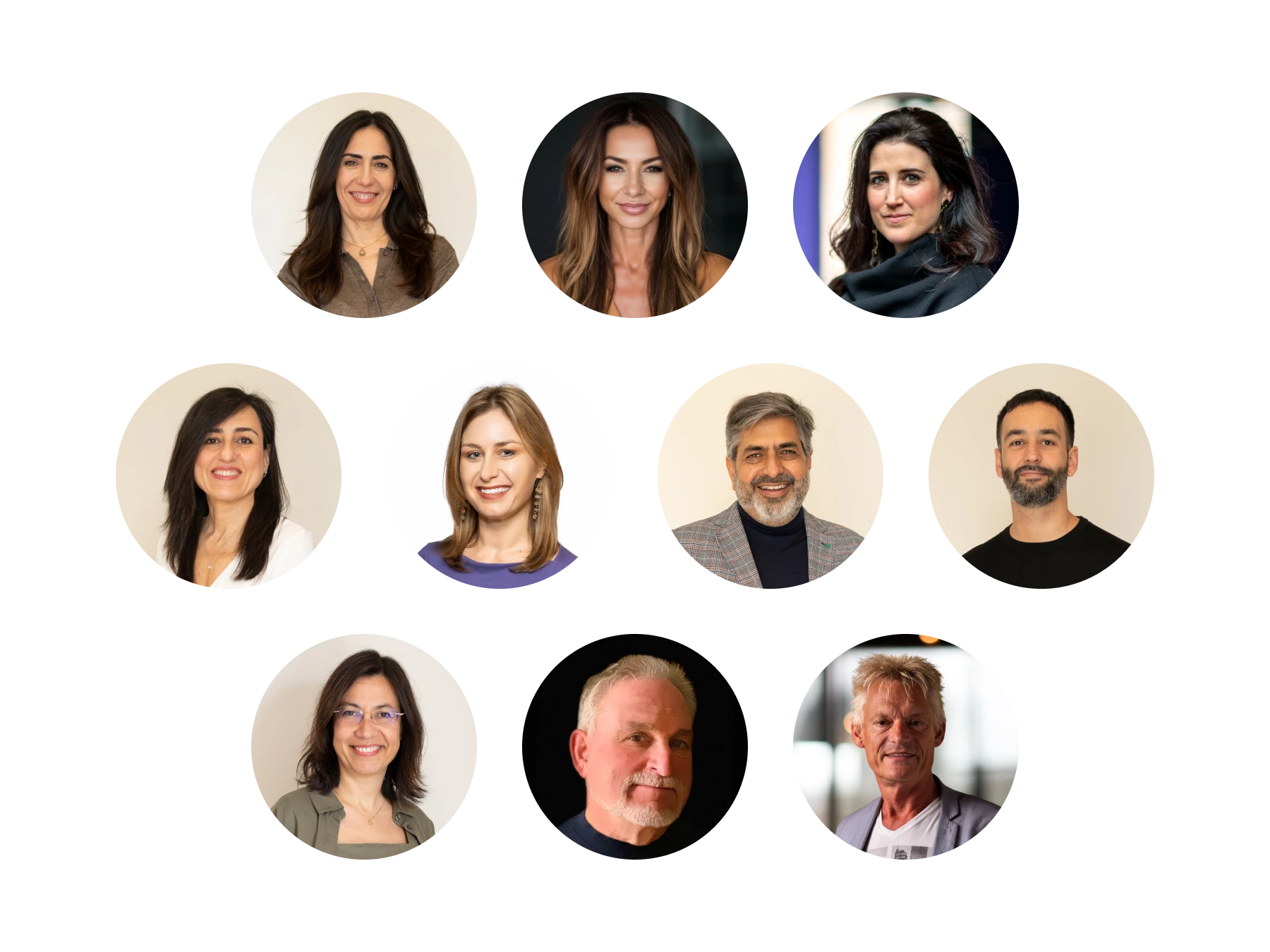 Nine professional headshots of men and women arranged in three rows against light and dark backgrounds.