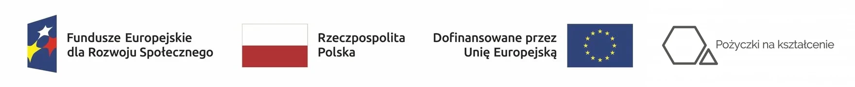 Logos and text indicating European Social Fund, Polish Republic flag, European Union funding, and a symbol representing educational loans.
