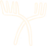 Illustration of a beige and white cat stretching with one paw raised and tail curved upwards.
