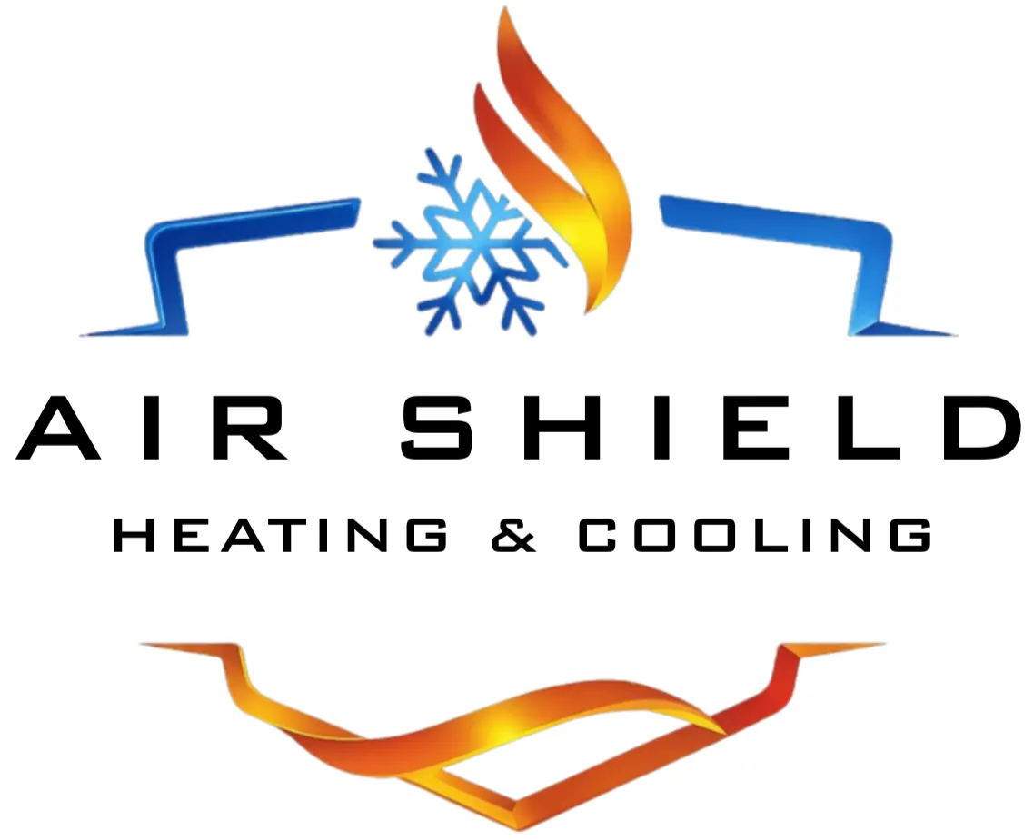 Air Shield logo with a flame and a blue snowflake representing heating and cooling services.