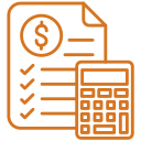 Icon of a financial document with a dollar symbol and a calculator.