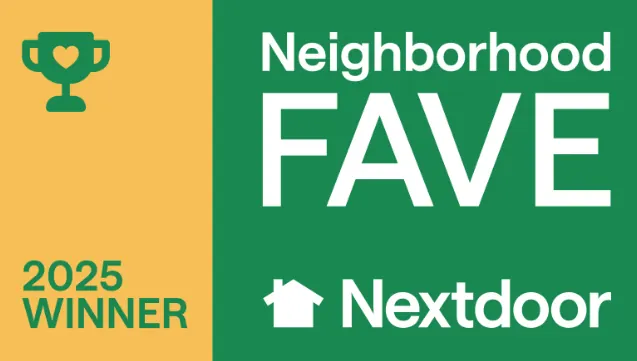 Neighborhood FAVE 2025 Winner badge from Nextdoor with a trophy icon.
