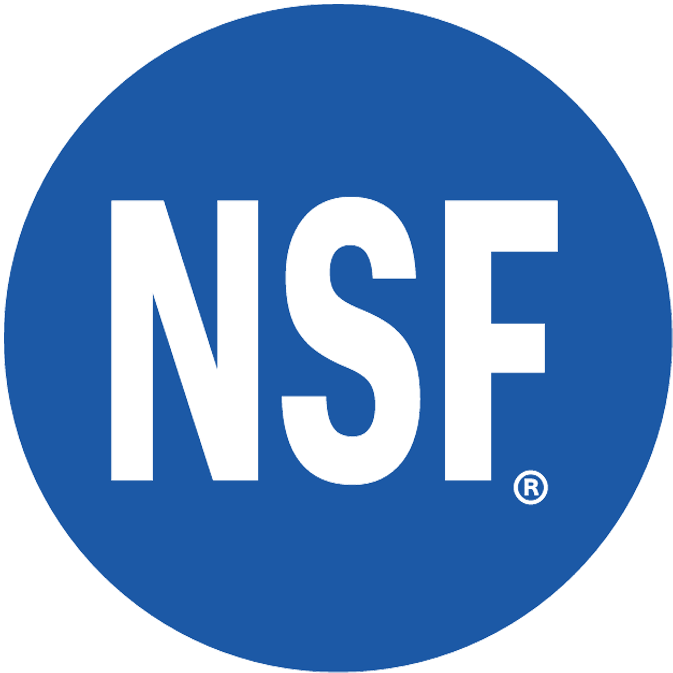 Blue circle with white letters NSF and a registered trademark symbol inside.