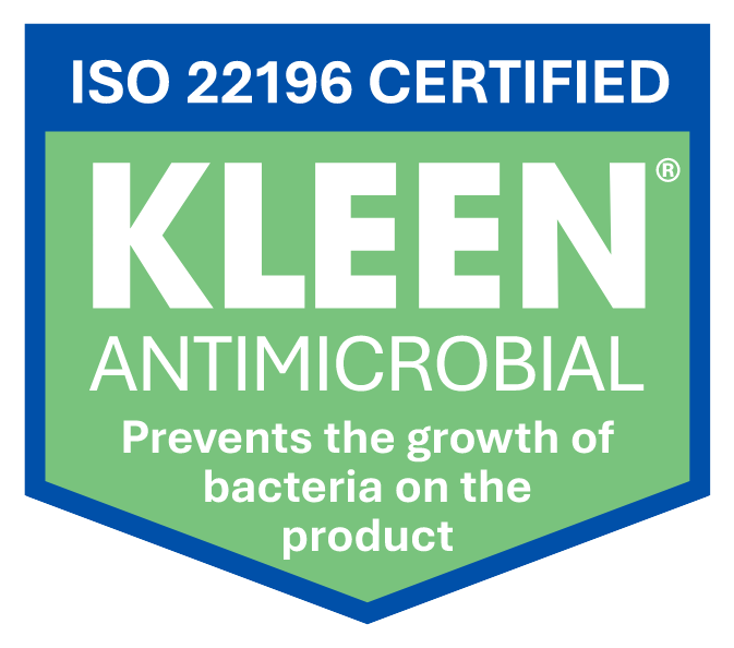 ISO 22196 certified Kleen antimicrobial prevents bacterial growth on the product.