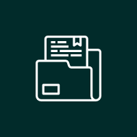 Ícono de carpeta con documento, simbolizando archivo o gestión de documentos.