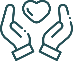 Icono de manos alrededor de un corazón para representar la Sensibilidad.
