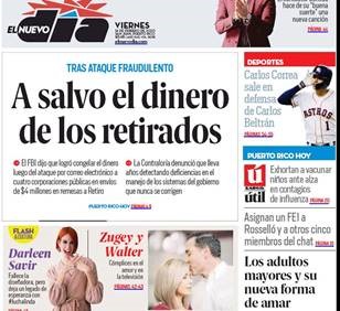 Portada El Nuevo Día. A salvo el dinero de los retirados