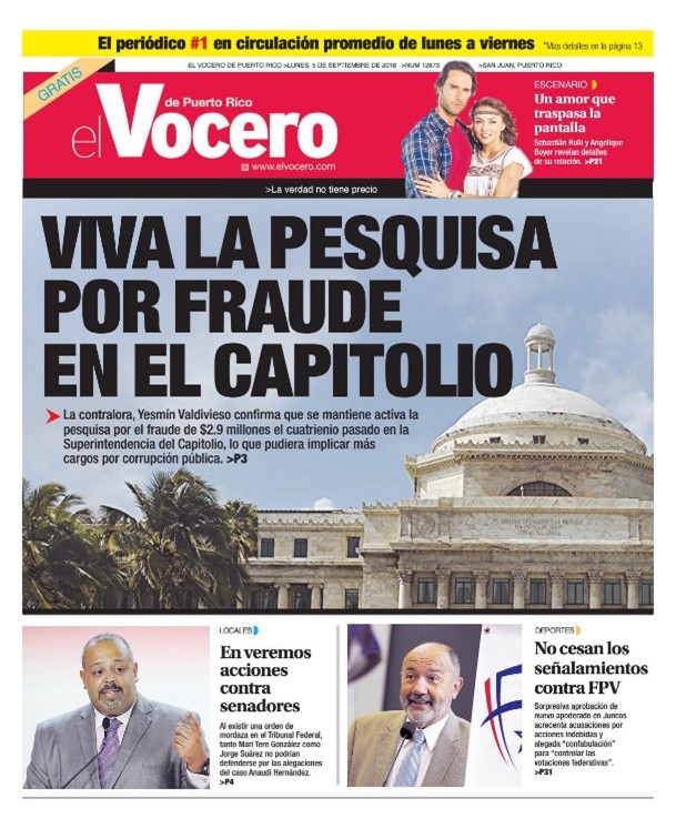 Portada Periódico El Vocero.