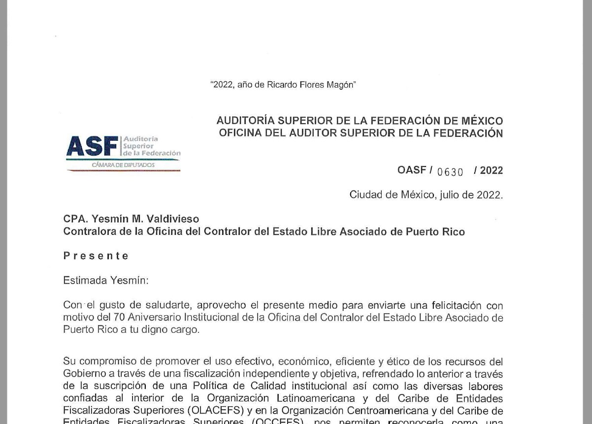 Tarjeta de felicitación del Lic. David Rogelio Colmenares Páramo Auditor Superior de la Federación Auditoría Superior de la Federación de México