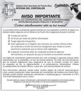 Anuncios en la Prensa dirigidos a los contratistas del Gobierno de Puerto Rico
