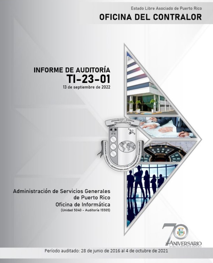 Portada Informe de Auditoría TI-23-01 de la Administración de Servicios Generales