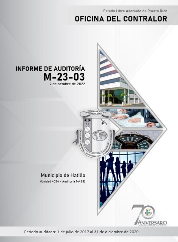 Portada del Informe de Auditoría M-23-03 del Municipio de Hatillo