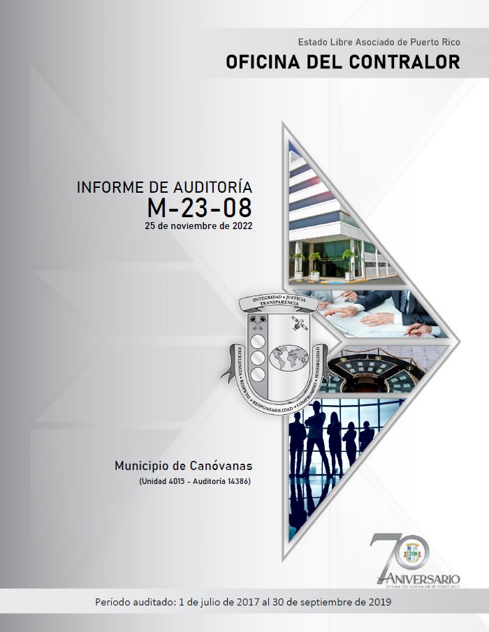 Portada del Informe de Auditoría M-23-08 del Municipio de Canóvanas