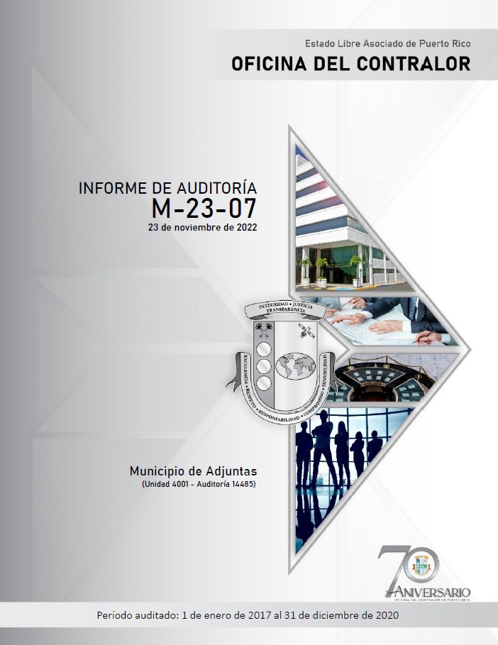 Portada del Informe de Auditoría M-23-07 del Municipio de Adjuntas