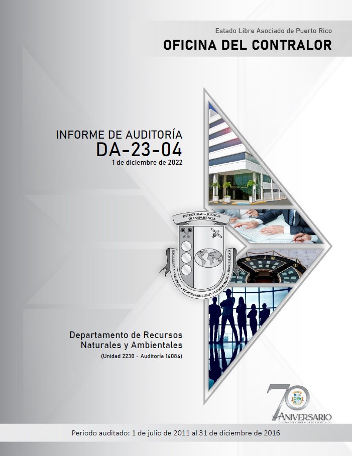 Portada del Informe de Auditoría DA-23-04 del Departamento de Recursos Naturales y Ambientales