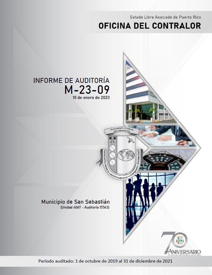 Portada del Informe de Auditoría M-23-09 del Municipio de San Sebastián.