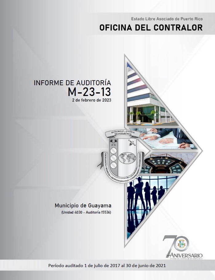Portada del Informe de Auditoría M-23-13 del Municipio de Guayama