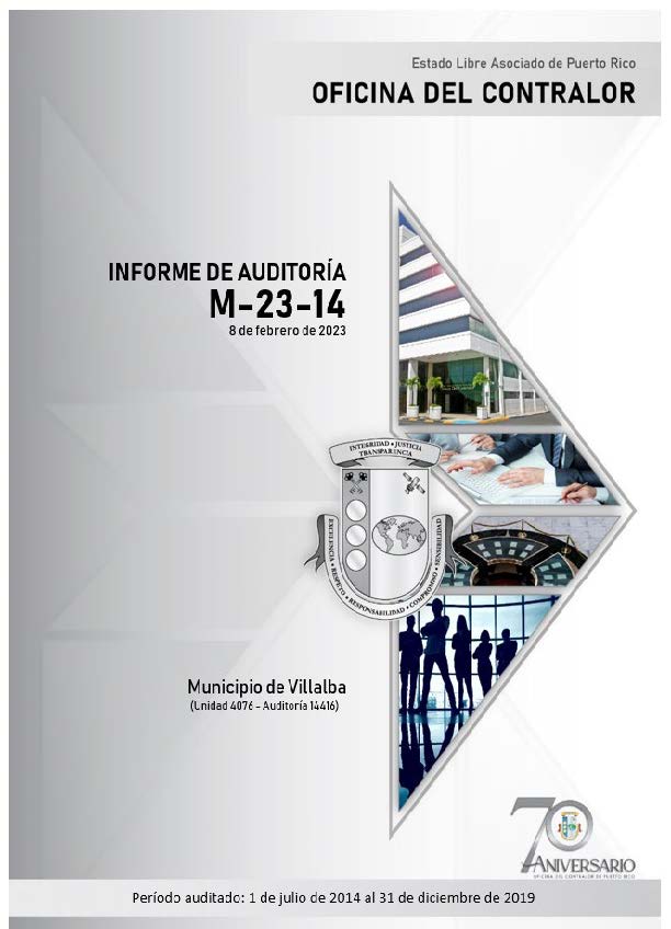 Portada del nforme de Auditoría M-23-14 del Municipio de Villalba